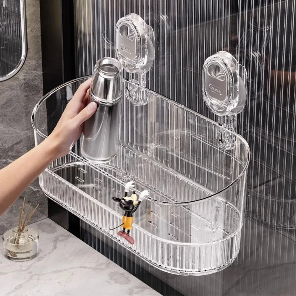 Hanging Shower Shelf Suction Storage Box Large Capacity & Strong Load-Bearing Removable Shower Basket Suction Cup for Bathroom