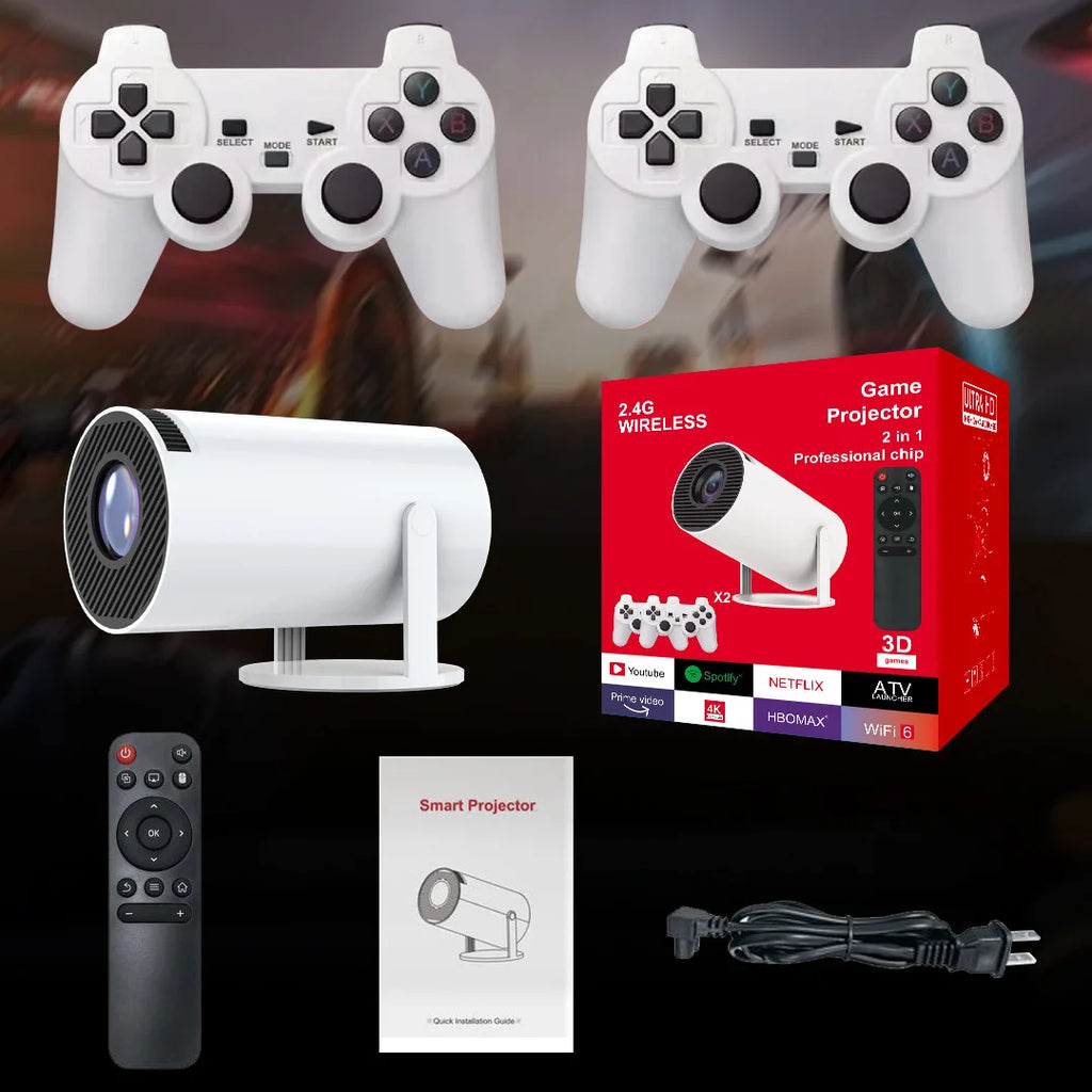 Smart Portable Projector Game projector 4K Android11.0 720P Native 1280*720P compatible with mobile phones and game controllers.
