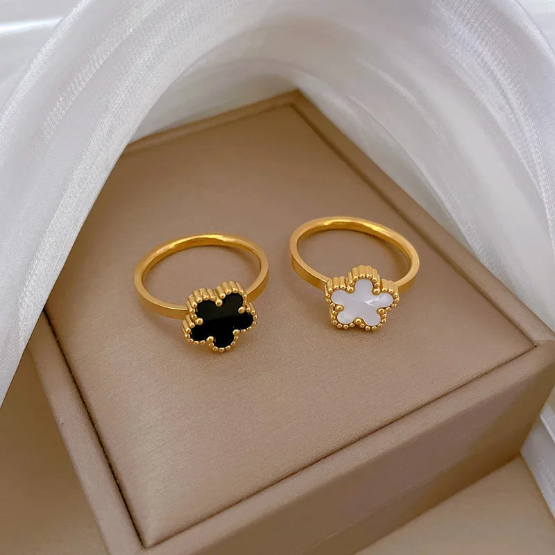 Delicate Stainless Steel Flower Ring For Women Romantic Plum Blossom Five Leaf Petal Finger Rings Fashion Aesthetic Jewelry Gift