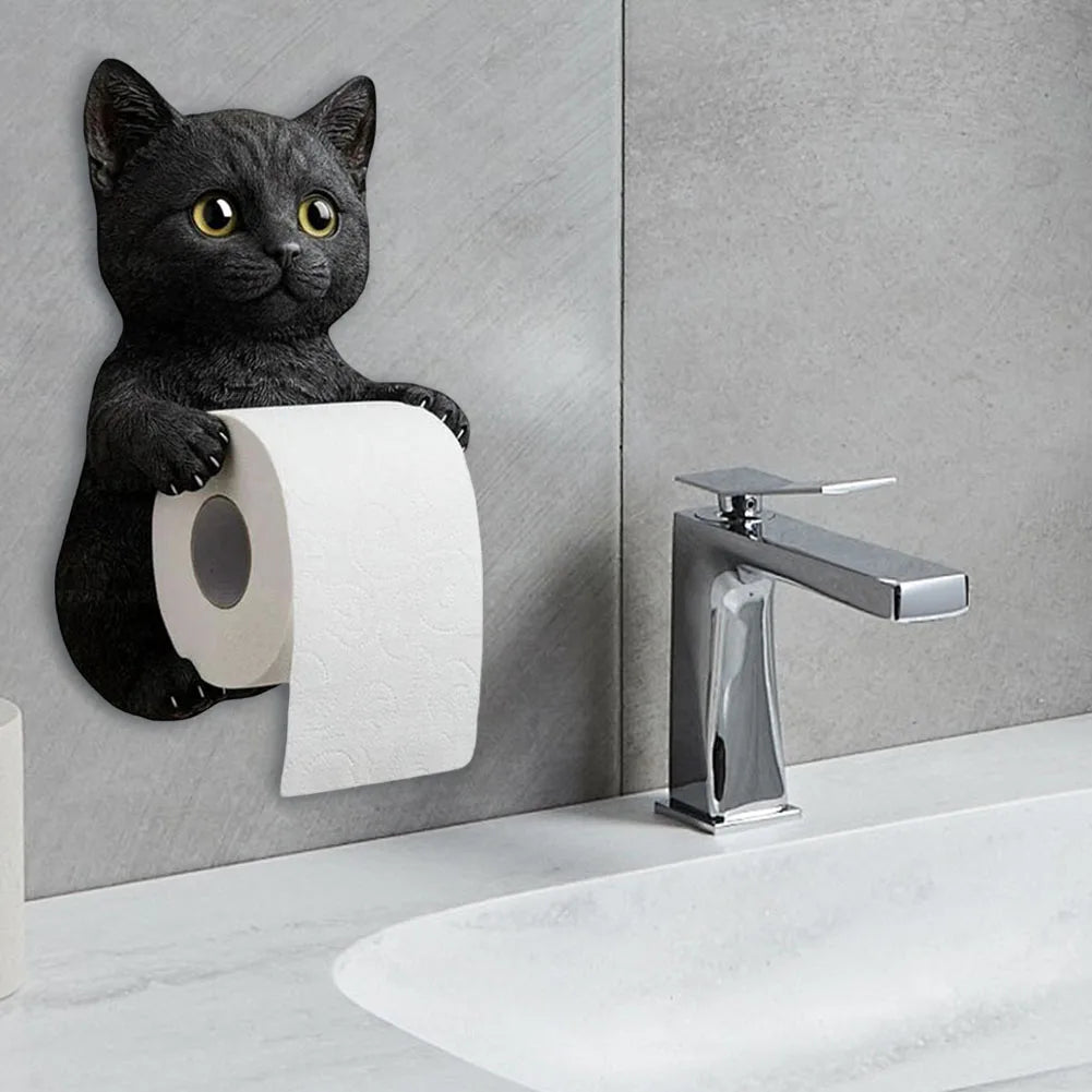 Wall Mount Toilet Paper Roll Holder Cat Paper Roll Holder Animal Paper Towel Holder for Bathroom Kitchen Small Spaces Farmhouse