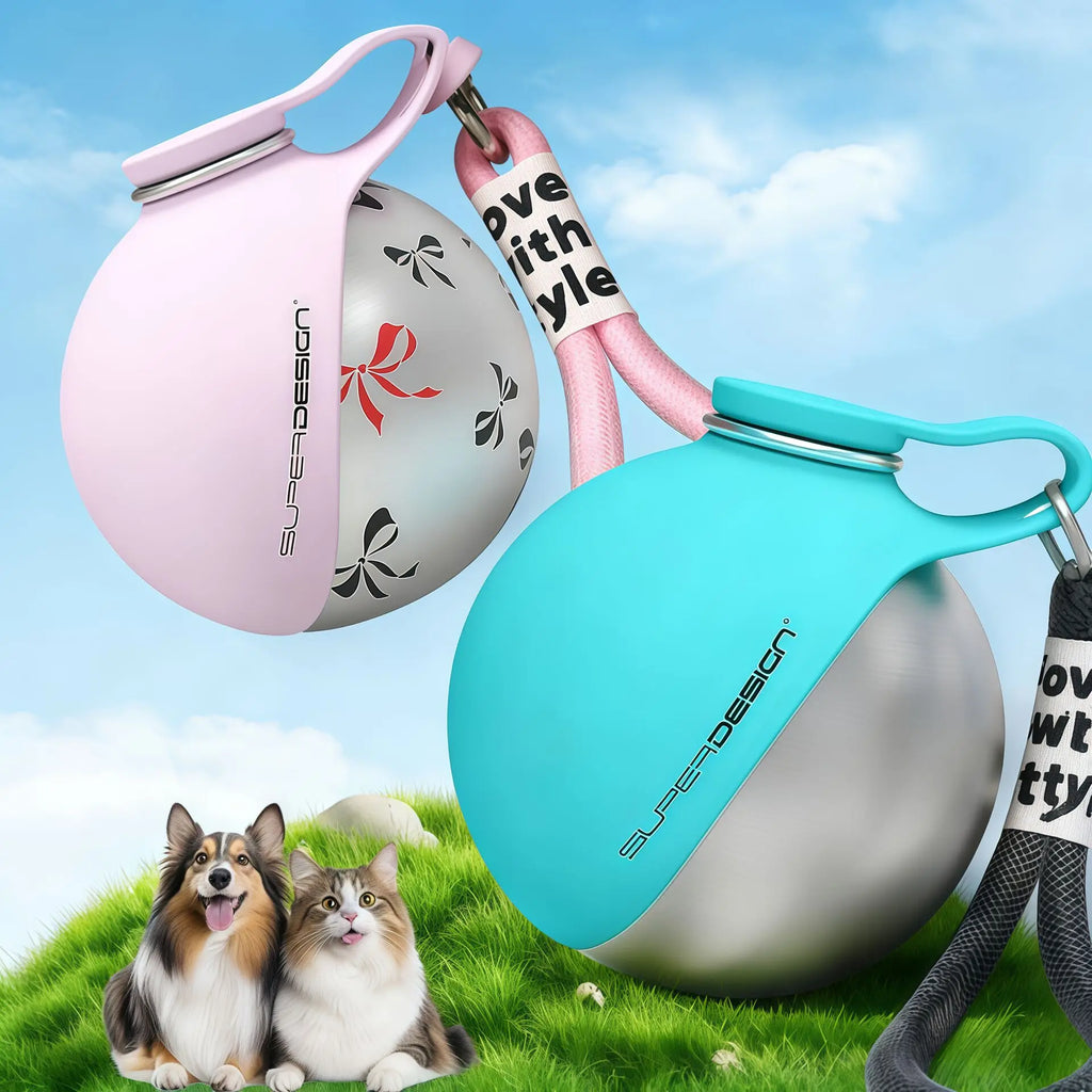 2-in-1 Portable Dog Water Bottle 285ML Stainless Steel&Silicon Leak-Proof Compact Dog Outside Travel Water Bottle for Small Dogs
