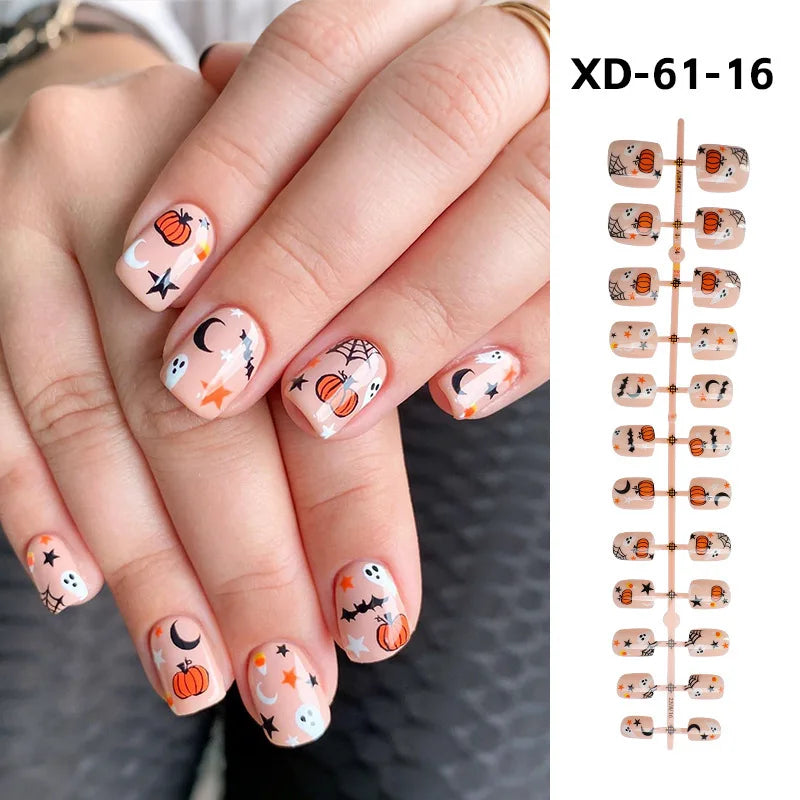 24pcs Blood Drop French Nails Set Almond Glossy Bat Decor Fake Nail Halloween Scary Punk Style Wearable Women Press False Nails