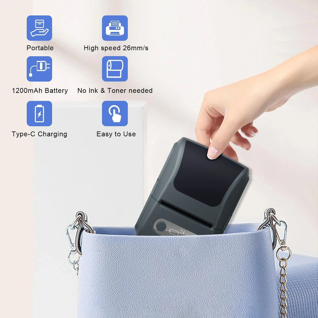 Wireless thermal label printer - suitable for printing product, address and price labels, ink-free, easy to use with smartphones