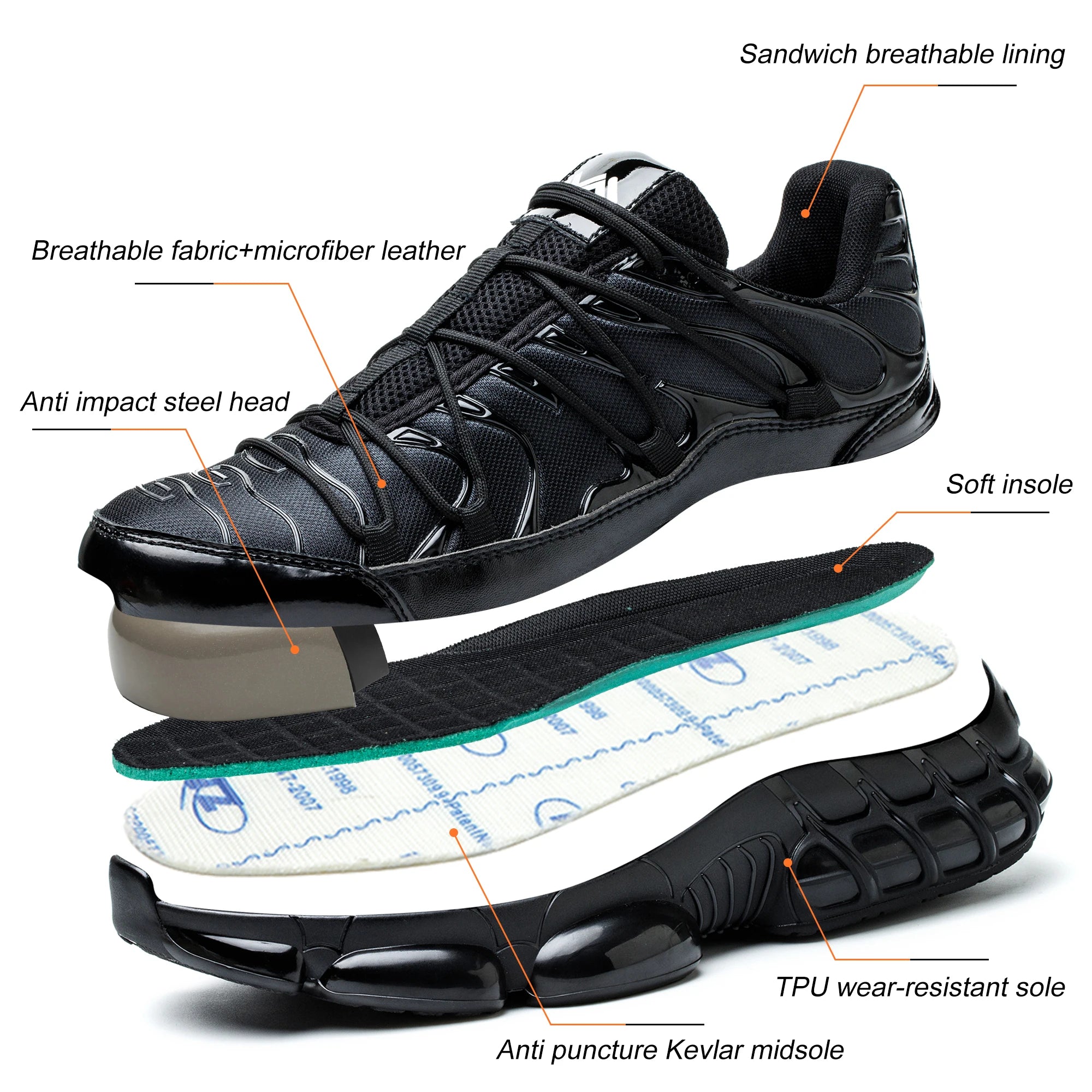 Mens Steel Toe Work Shoes Low Top Adjustable Comfortable Safety Shoes Slip Resistant Work Sneakers Anti-Puncture Anti-smash