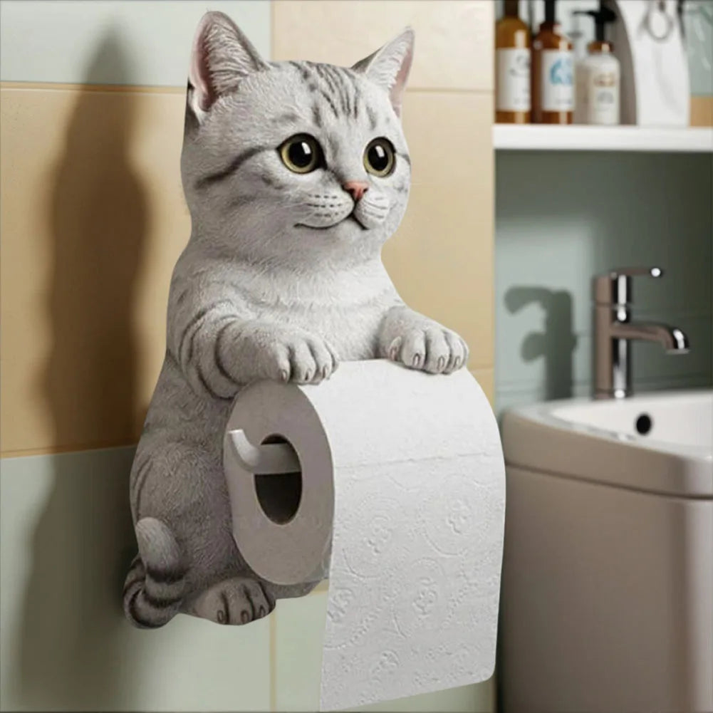 Wall Mount Toilet Paper Roll Holder Cat Paper Roll Holder Animal Paper Towel Holder for Bathroom Kitchen Small Spaces Farmhouse