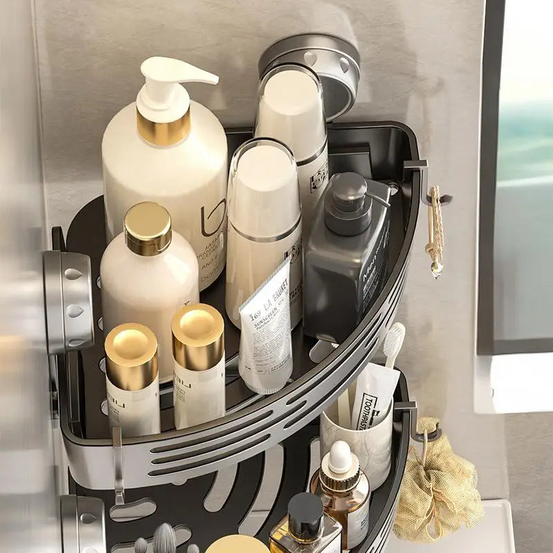 No Drill 3-Tier Corner Shower Caddy, Strong Suction Cup Shelf with Towel Bar & Hooks - Spacious Bathroom Organizer