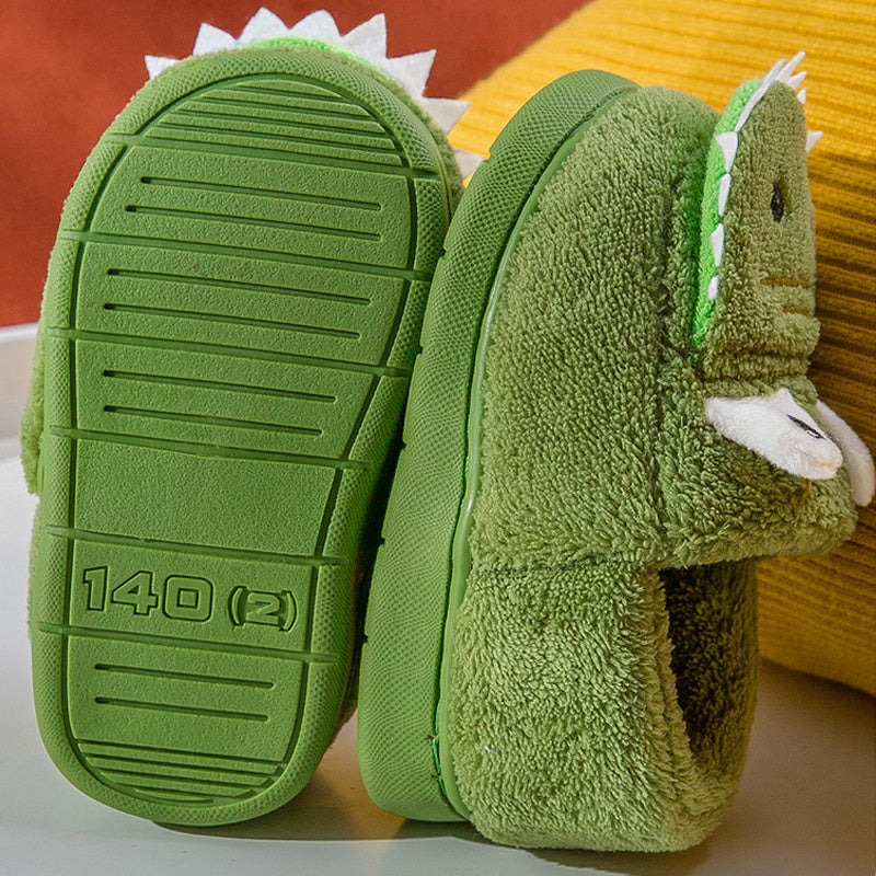 Boys' Cartoon Slippers with Lining, Warm and Non-Slip Soft Sole Indoor Slippers for Autumn and Winter