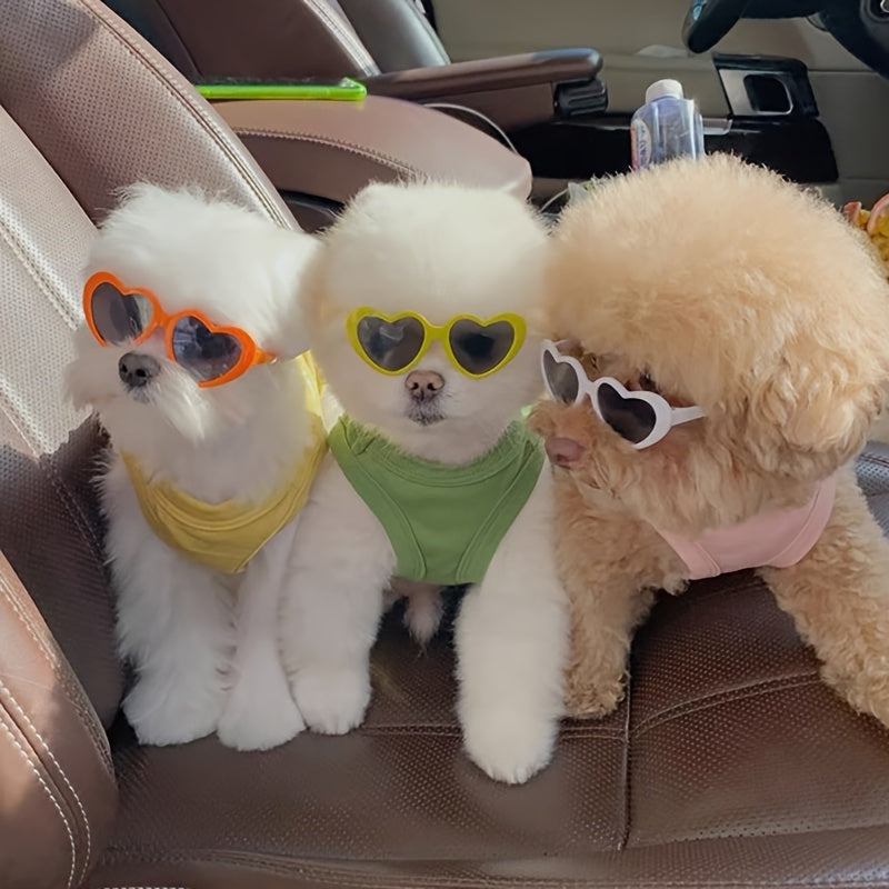 Pet Fashion Glasses for Dogs & Cats - Heart-Shaped Glasses with Yellow Lenses, Soft Fabric & Adjustable Strap, Cute Animal Costume Accessories for All Breeds, Dog Fashion Glasses, Playful Pet Accessory, Comfor