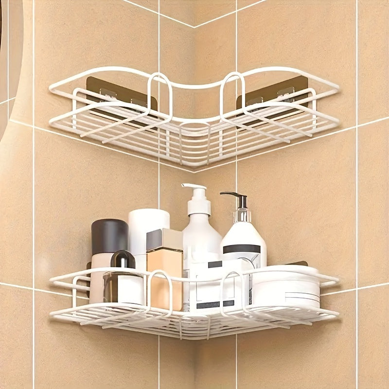 1pc Heavy-Duty Cast Iron Corner Shelf - No Drill Adhesive/Bolt- Wall-Mounted Angled Bath Shelf, Space-Saving Curved Shelves for Small Bathrooms, Installation (No Tools/Screws) Suitable for Bathrooms, Shelves