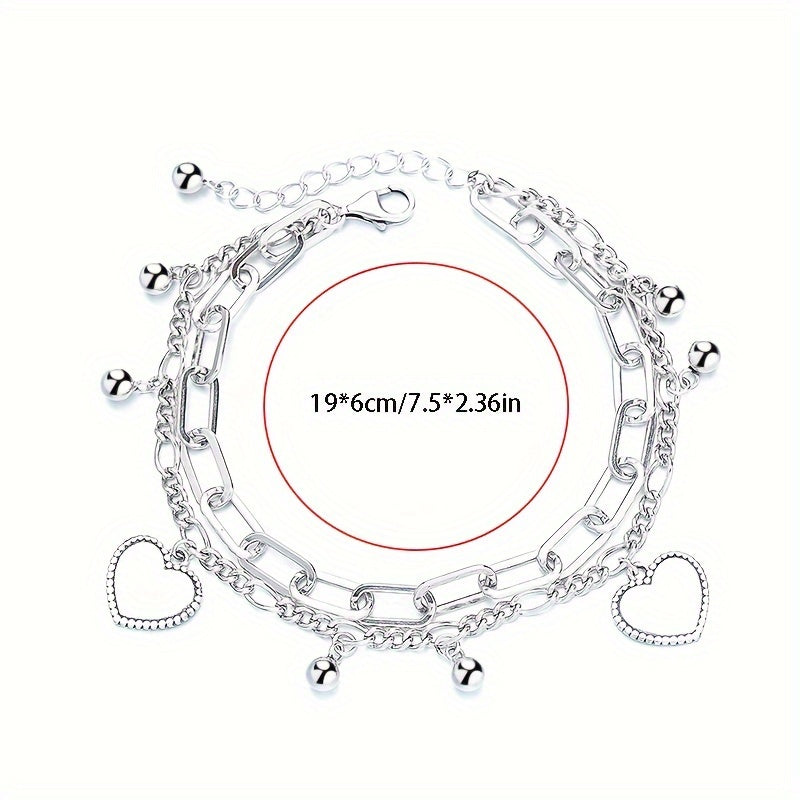 Women's Elegant Stainless Steel Double Layer Bracelet - Punk Style Silver Color, Durable & Hypoallergenic - All Season Essentials | Stylish Party Ornament | Hand Decoration