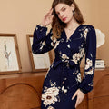 Floral Print V Neck Belted Elegant Dress - Long Sleeve, Vacation & Everyday Wear - For Women - Soft & Comfortable Fabric - Perfect Gift for Birthday & Special Occasions