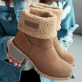 Women's Warm Faux Fur Lined Boots, Slip On Block Heeled Ankle Boots, Women's Footwear