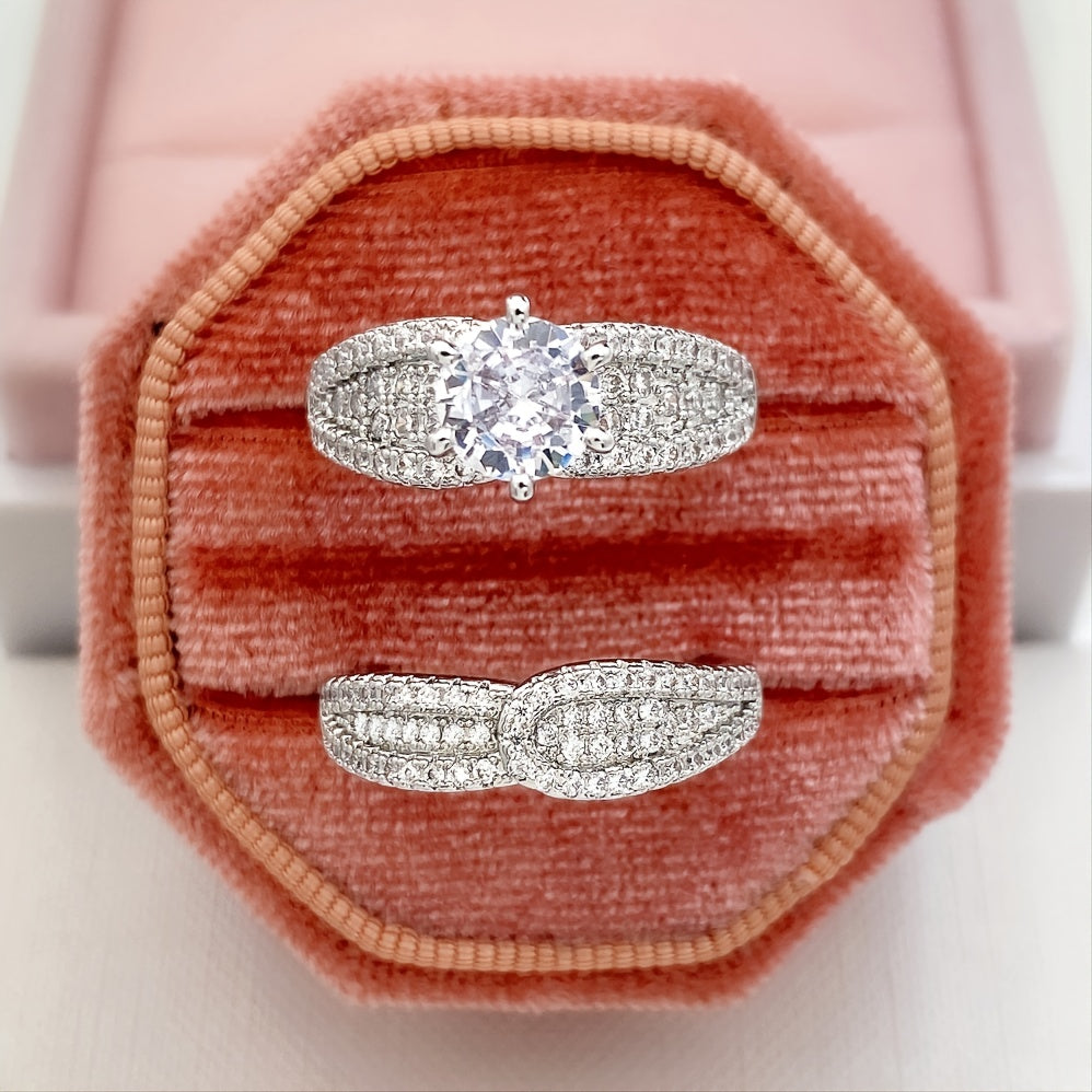 [Bridal | Wedding] 2pcs/Set Zirconia Bridal Wedding Ring | for Women Engagement Proposal | Gift Jewelry